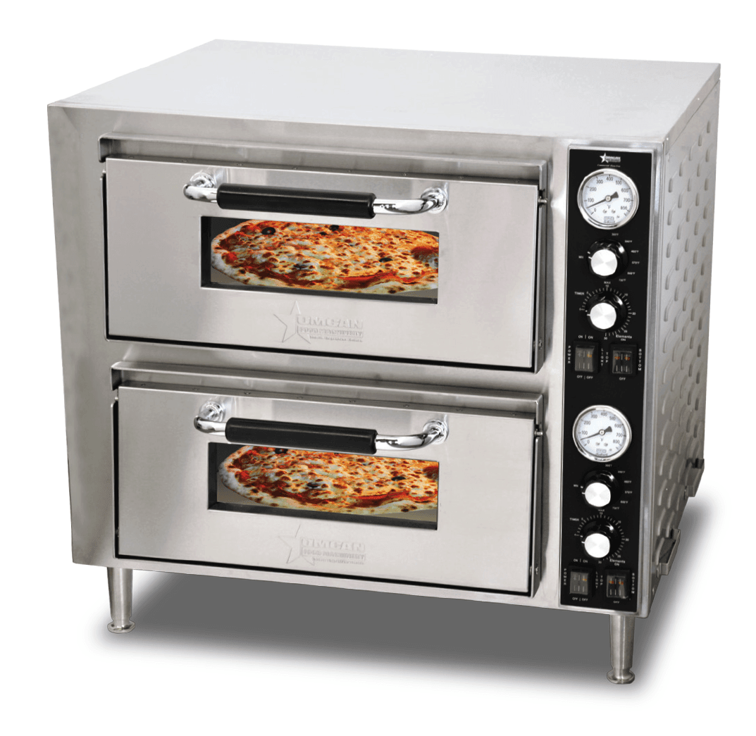 Omcan | PE-CN-3200-D - Electric Double Deck Countertop Pizza Oven - 18" x 18" x 4" Decks