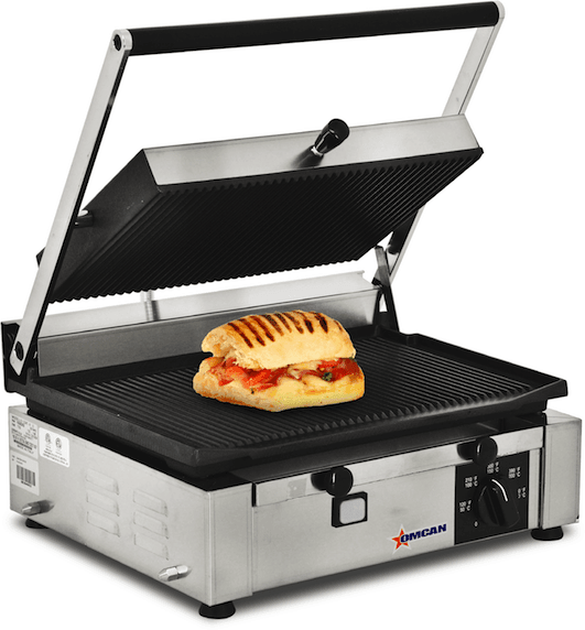 Omcan | PG-IT-0610-R - 14" x 10" Grooved Panini Grill