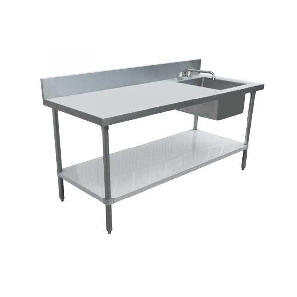 Omcan | 43242 30" X 60" STAINLESS STEEL TABLE W/ RIGHT SINK AND 6" BACKSPLASH