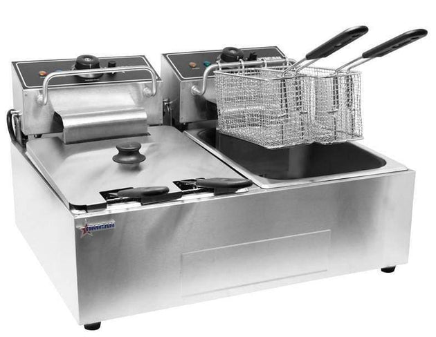 Omcan | CE-CN-0012 - 24 lb. Electric Countertop Fryer - Two 12 lb. Tanks