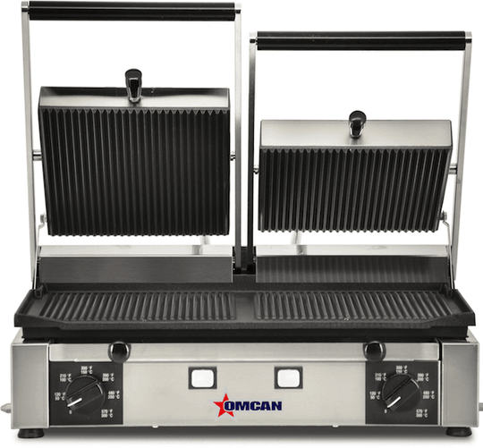 Omcan | PG-IT-0737-R - 19" x 10" Grooved Double Panini Grill
