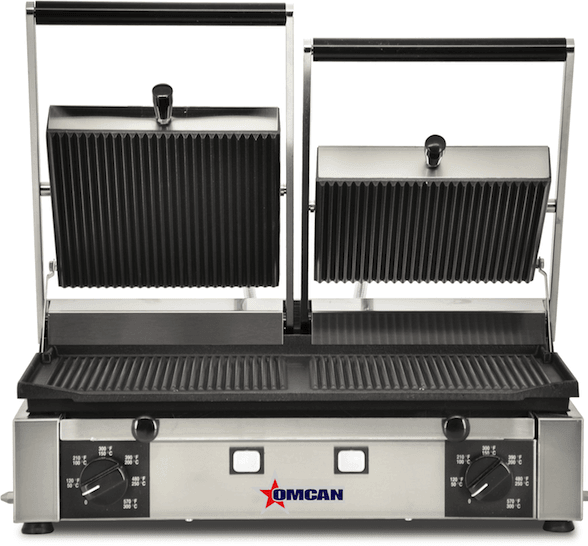 Omcan | PG-IT-0737-R - 19" x 10" Grooved Double Panini Grill