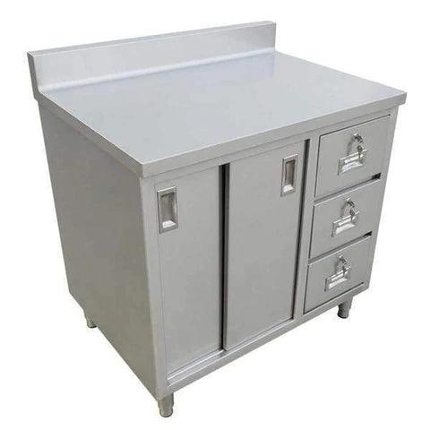 Omcan | Stainless Steel Work Table with Cabinet, Drawers, & Backsplash - 24" Deep
