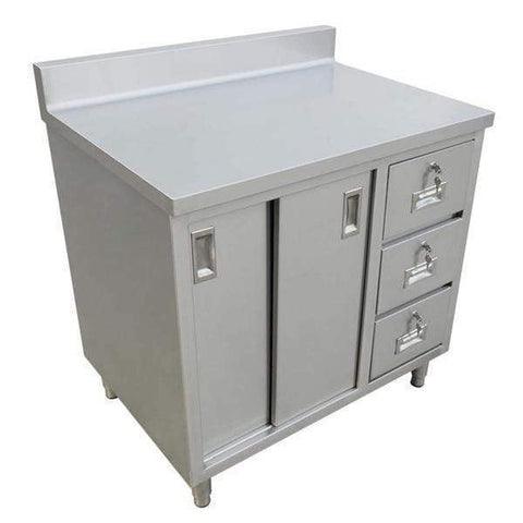 Omcan | Stainless Steel Work Table with Cabinet, Drawers, & Backsplash - 30" Deep