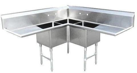 Omcan | Stainless Steel Three Compartment Sink - Corner Sink
