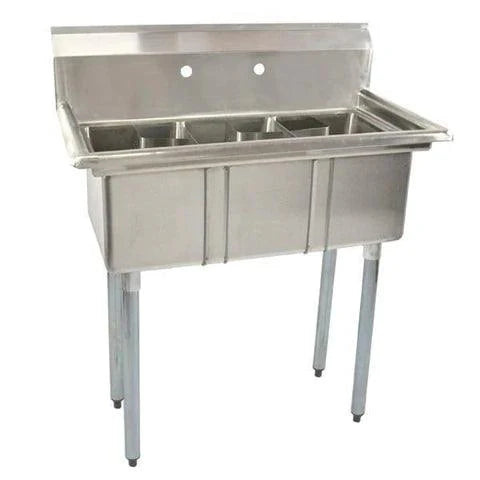 Omcan | Stainless Three Compartment Corner Drain Sink - Space Saver